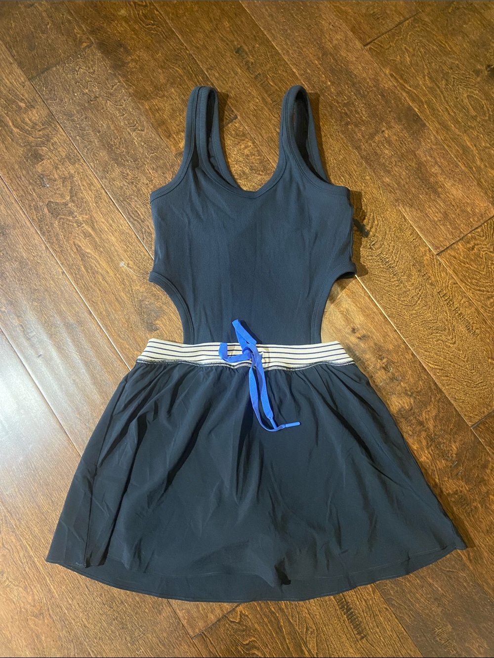 aerie black mini dress with contrast waistband
